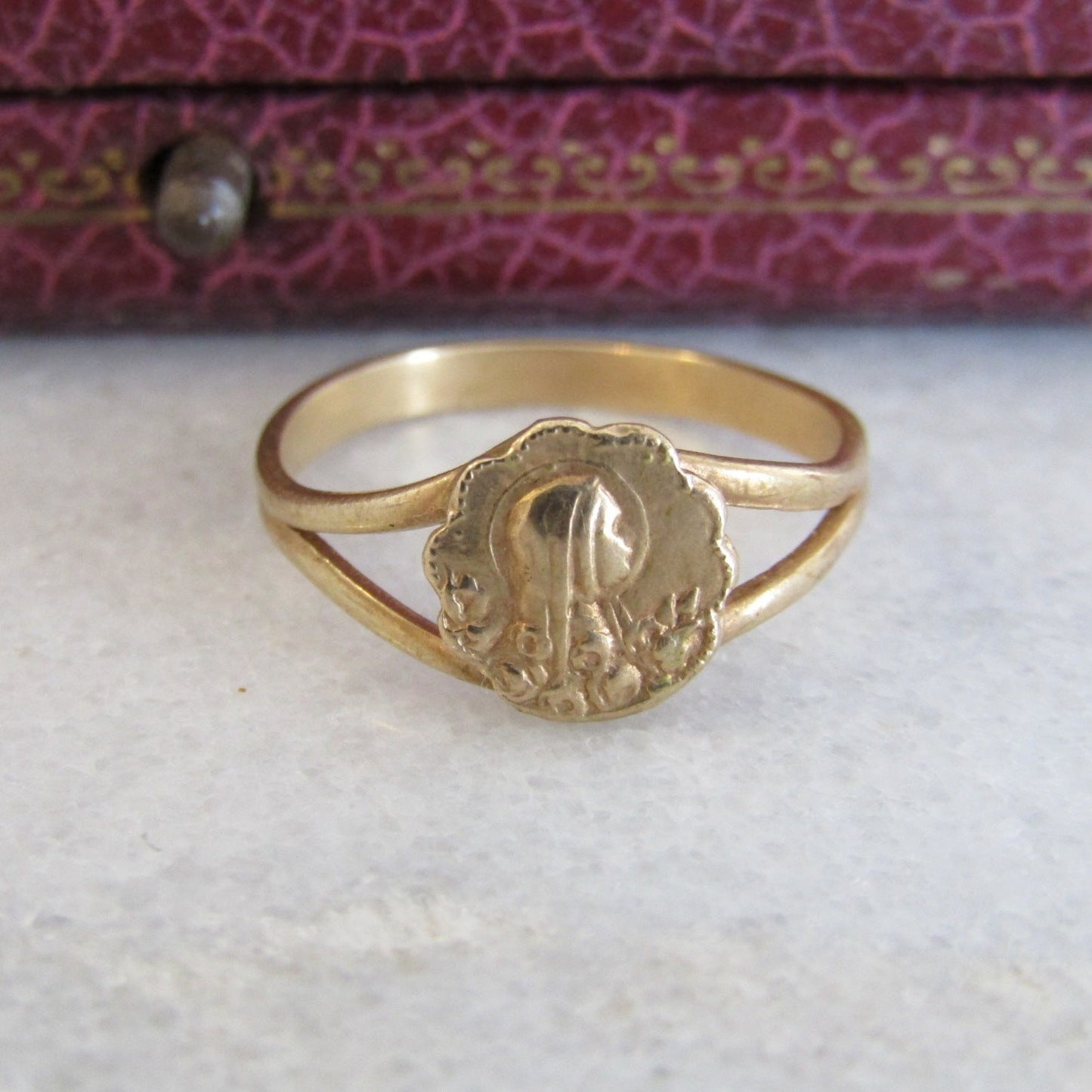 Unique Art Nouveau Virgin Mary Ring, Antique French Religious Ring c. 1900