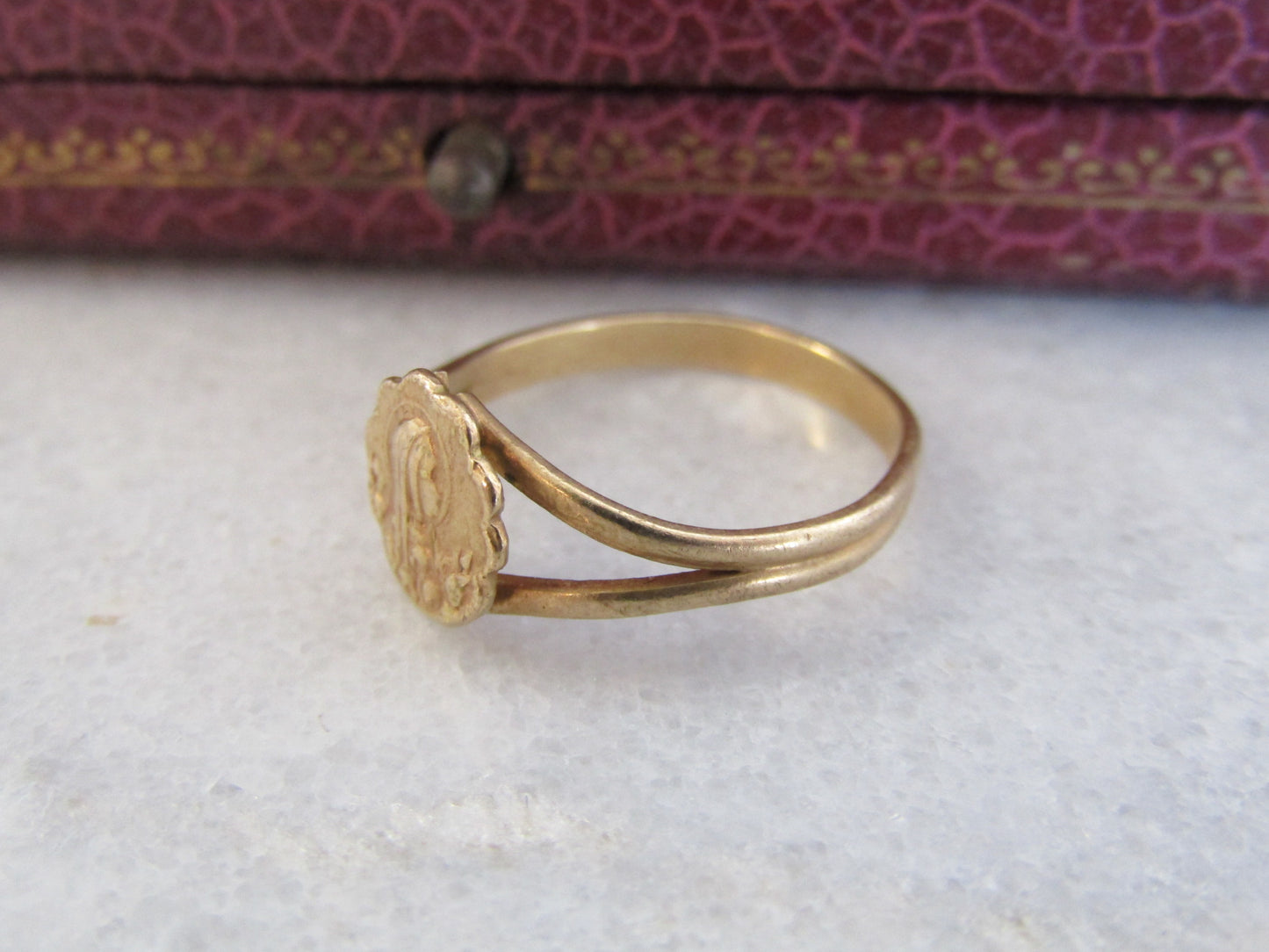 Unique Art Nouveau Virgin Mary Ring, Antique French Religious Ring c. 1900