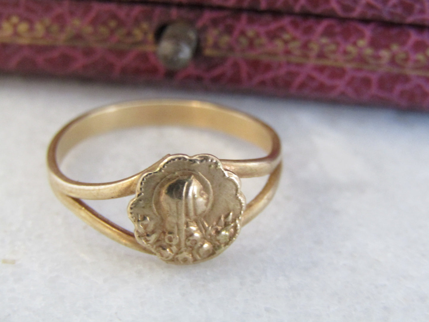 Unique Art Nouveau Virgin Mary Ring, Antique French Religious Ring c. 1900