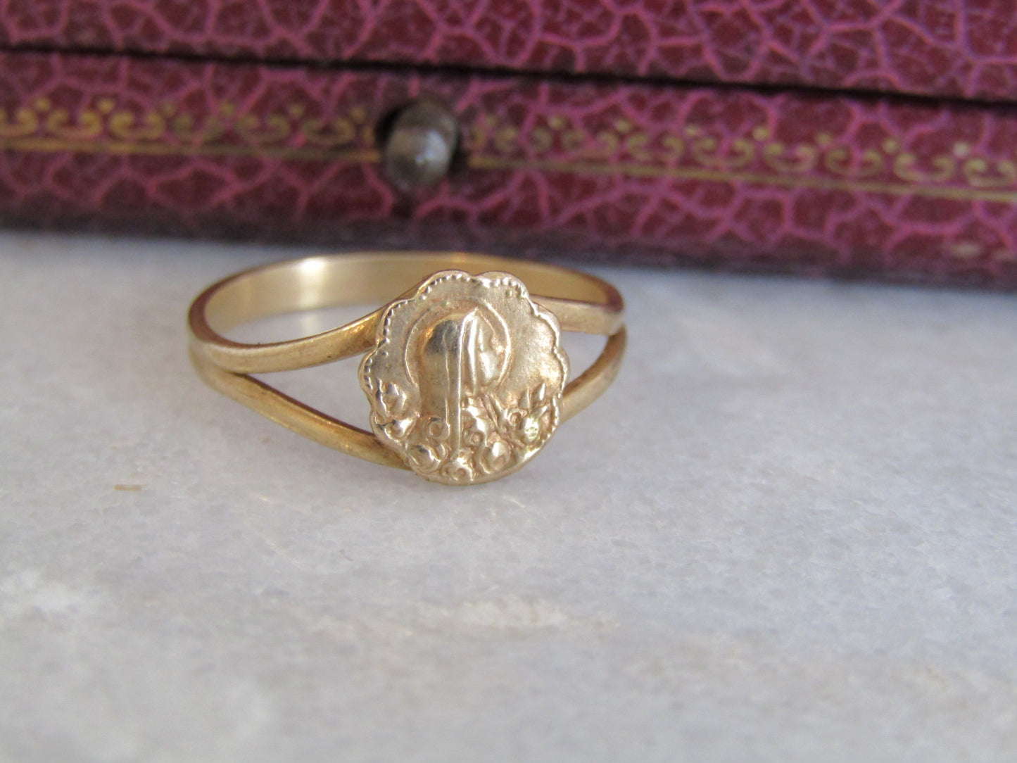 Unique Art Nouveau Virgin Mary Ring, Antique French Religious Ring c. 1900