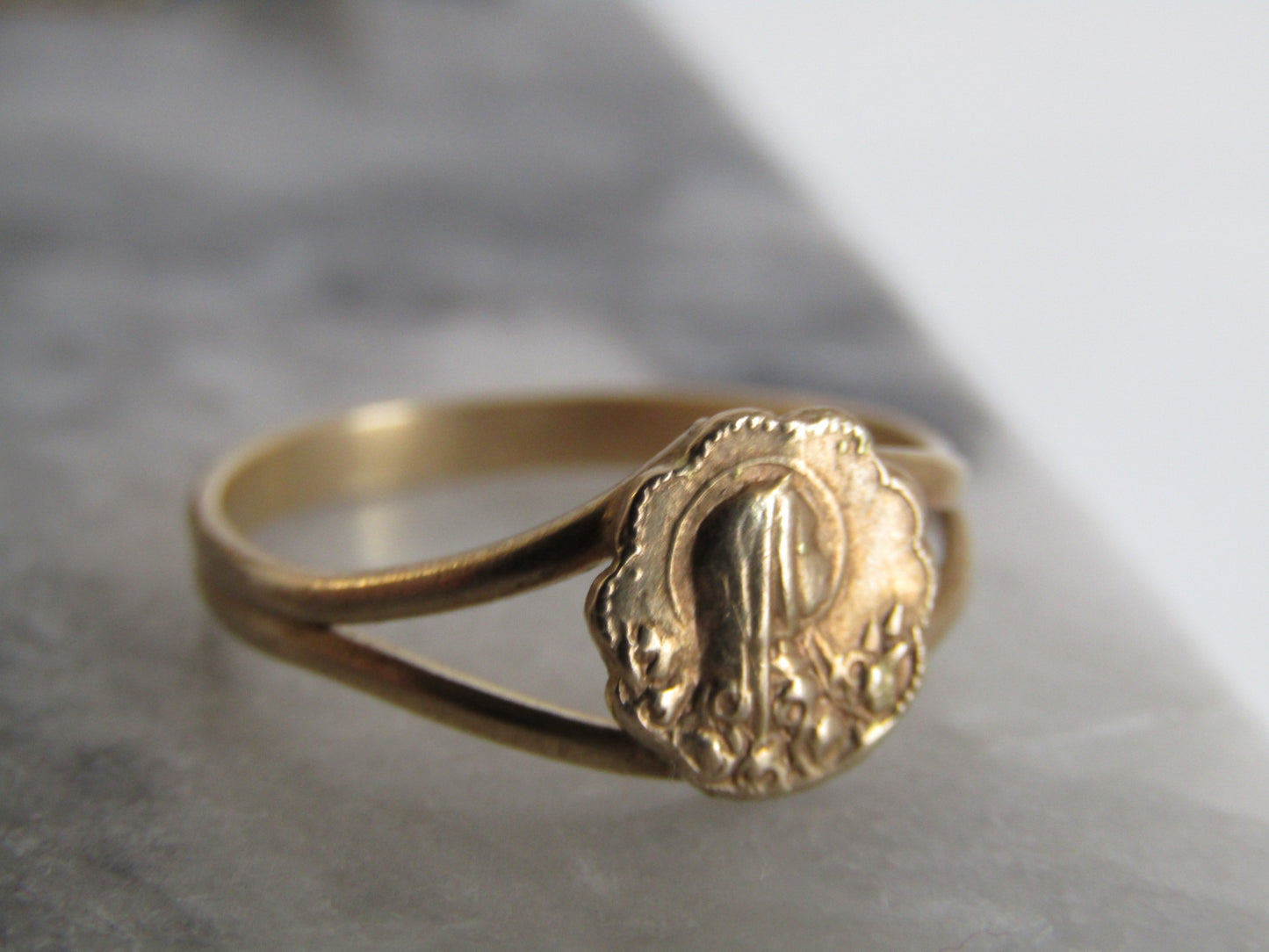 Unique Art Nouveau Virgin Mary Ring, Antique French Religious Ring c. 1900