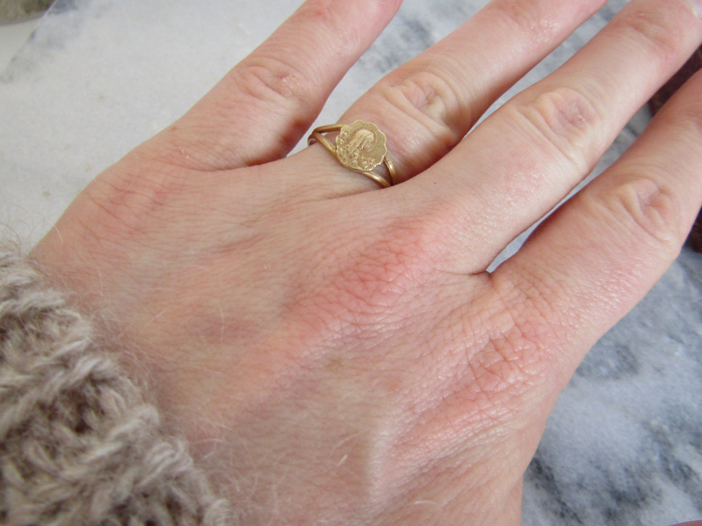Unique Art Nouveau Virgin Mary Ring, Antique French Religious Ring c. 1900