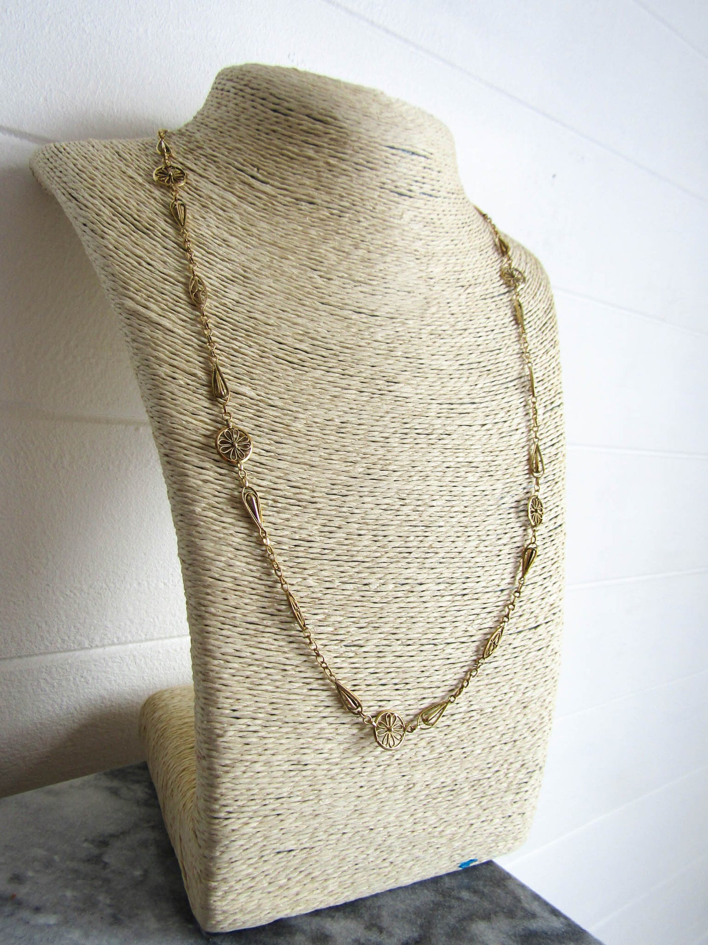 RARE 18k Solid Gold Victorian Filigree Necklace, Antique French Belle Epoque Chain c. 1890 (12 g)