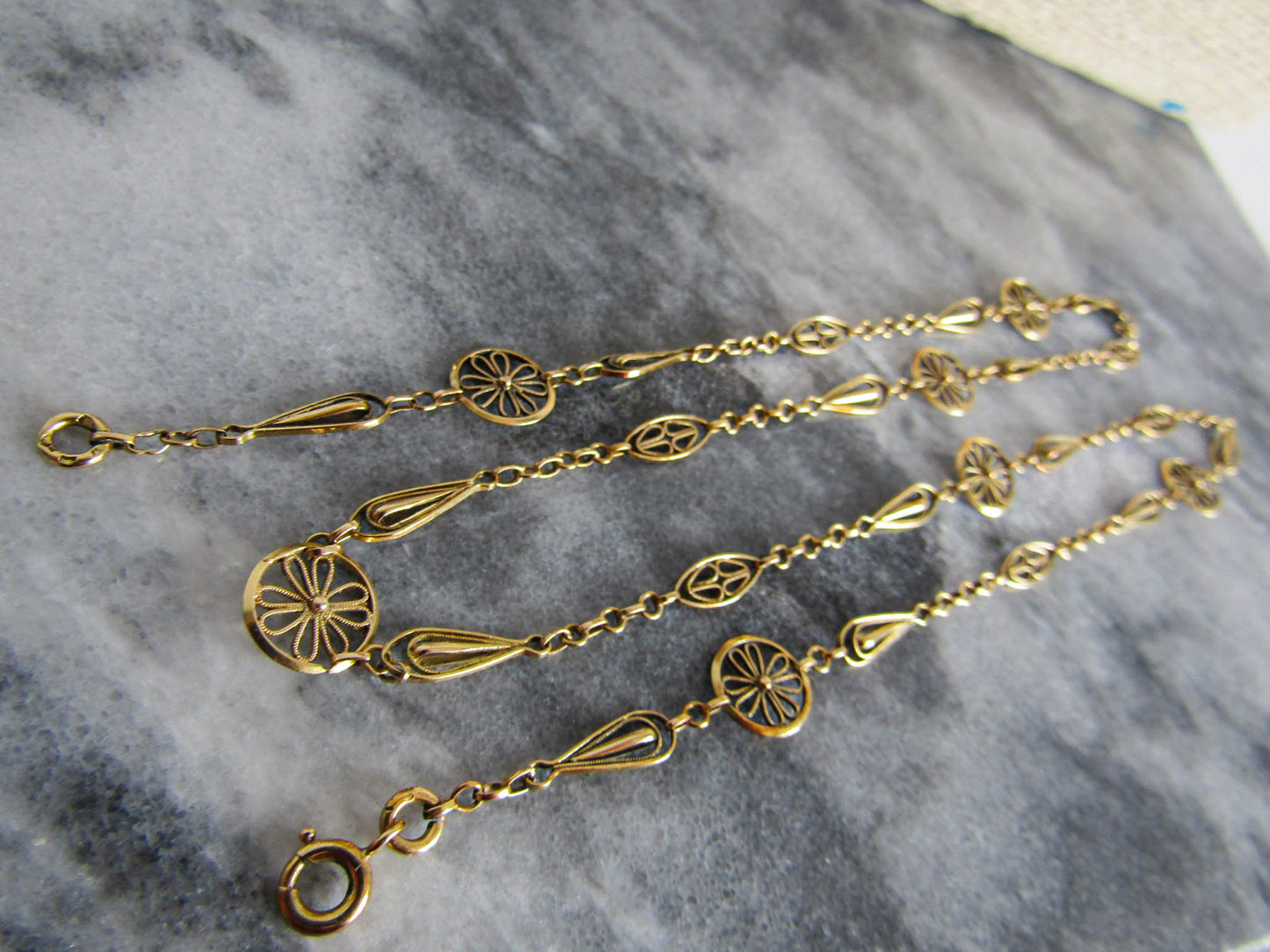 RARE 18k Solid Gold Victorian Filigree Necklace, Antique French Belle Epoque Chain c. 1890 (12 g)