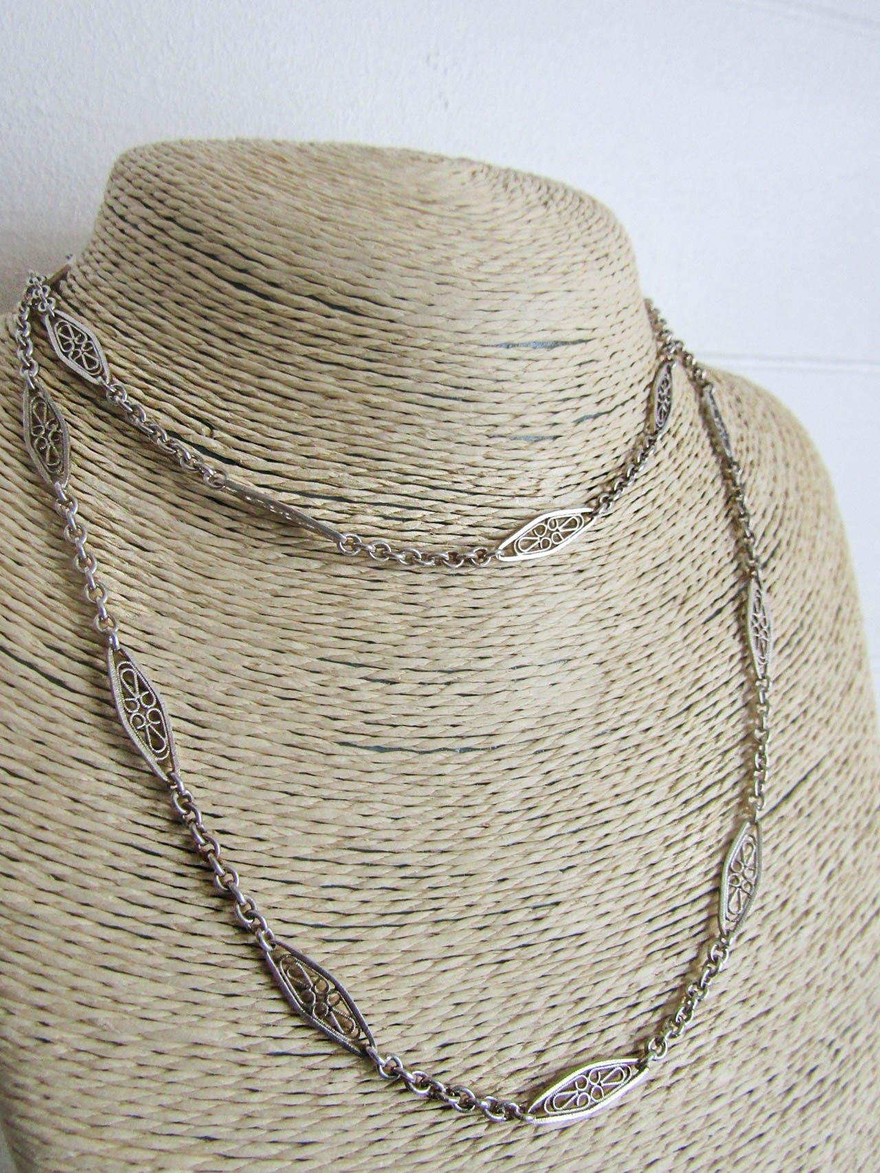 C. MURAT Antique Silver Filigree Half Guard Chain, French Fancy Chain c. 1900