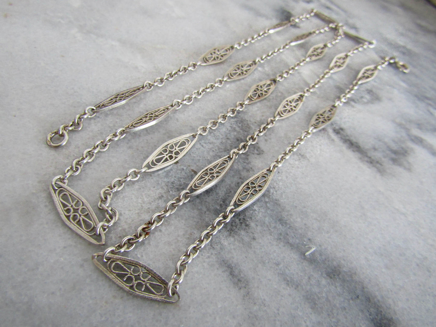 C. MURAT Antique Silver Filigree Half Guard Chain, French Fancy Chain c. 1900