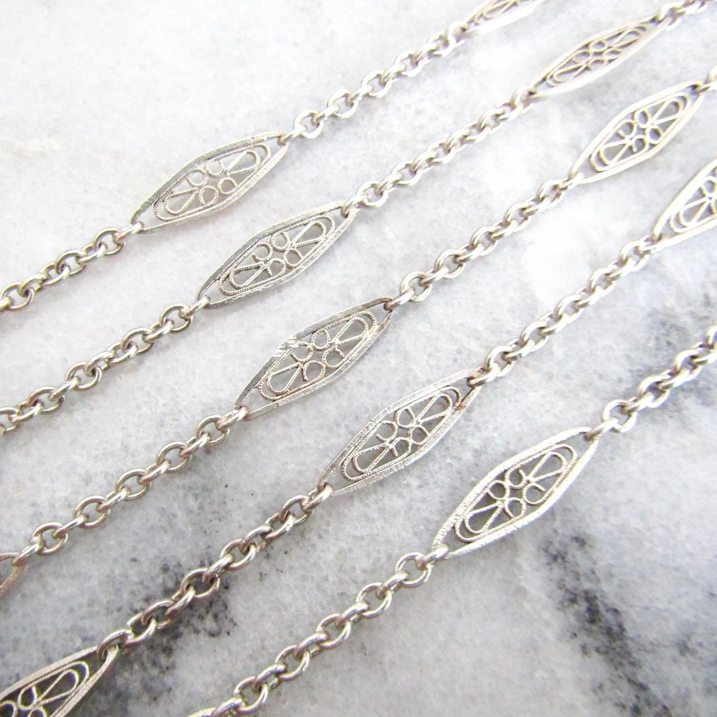 C. MURAT Antique Silver Filigree Half Guard Chain, French Fancy Chain c. 1900