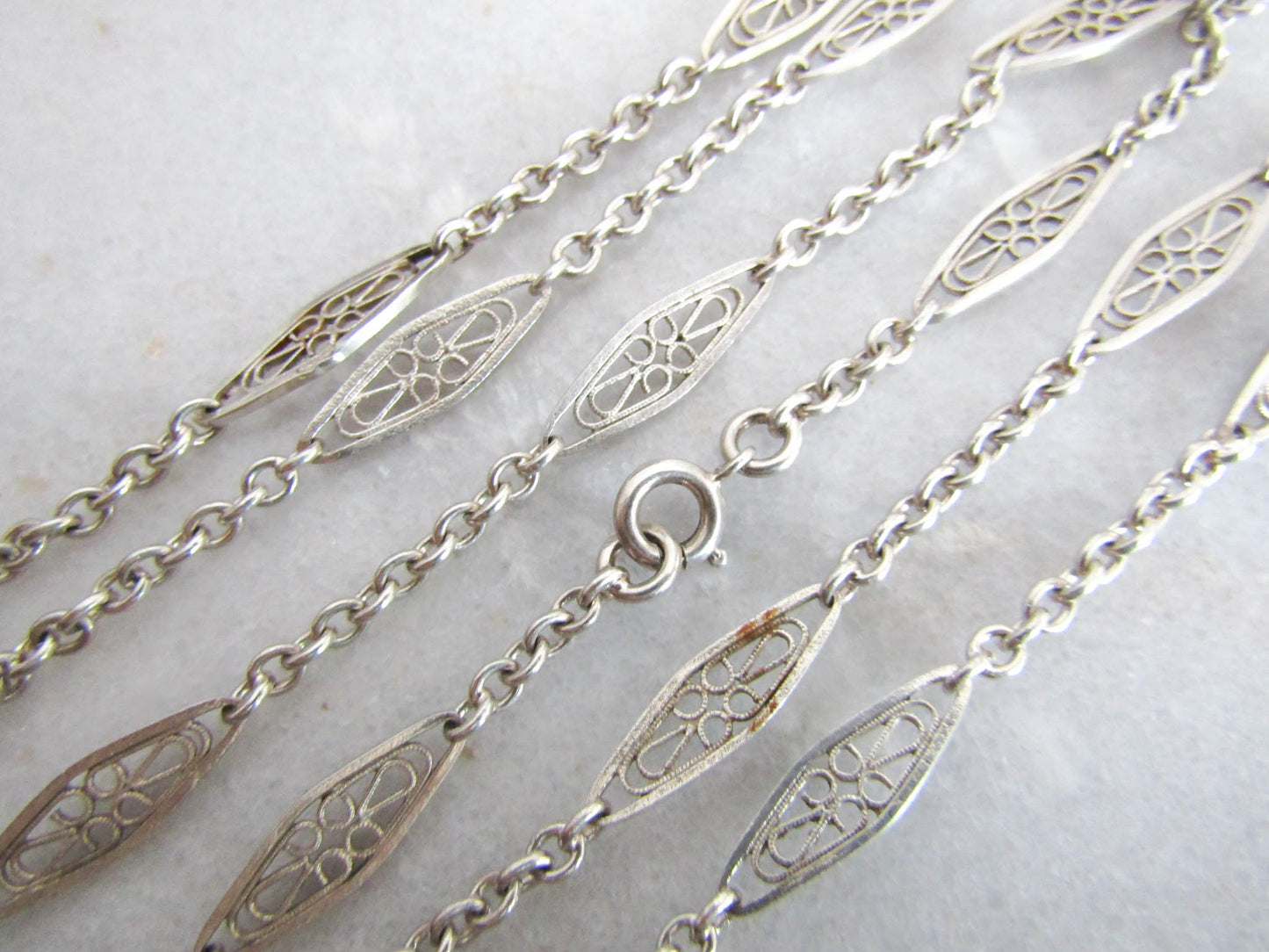 C. MURAT Antique Silver Filigree Half Guard Chain, French Fancy Chain c. 1900