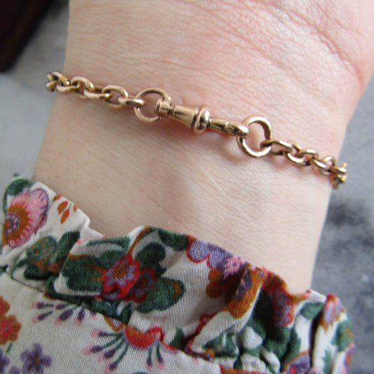 Antique 18K Rose Gold Book Chain Bracelet Conversion, Antique French Victorian Chain Bracelet