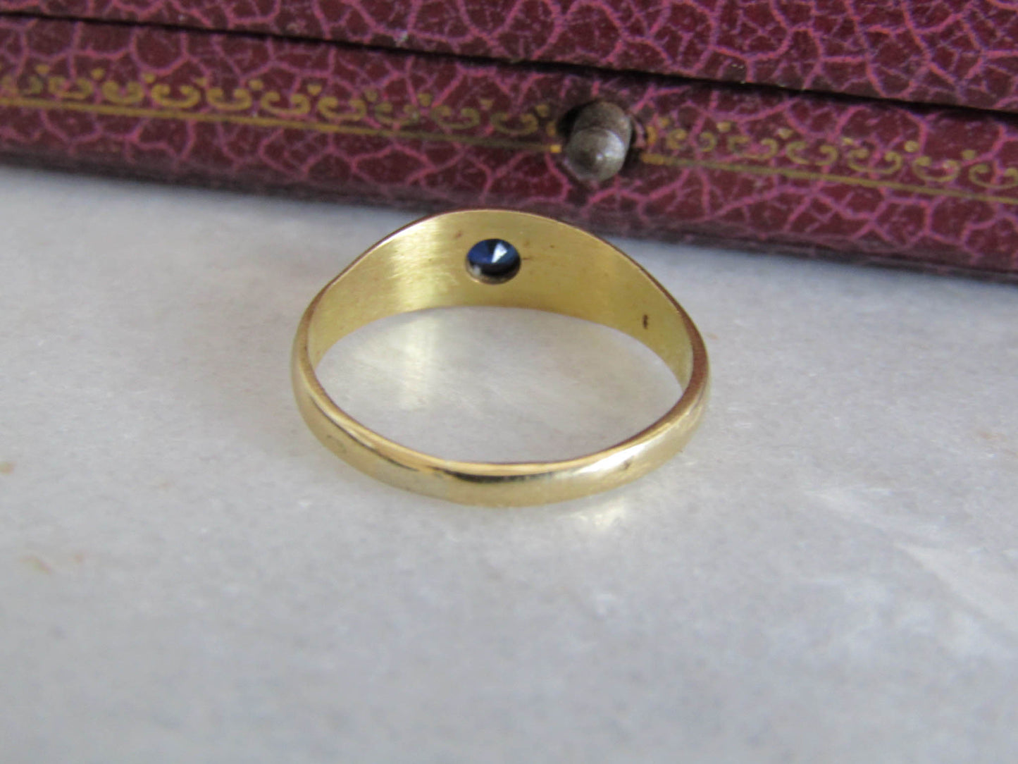 18K Solid Gold Sapphire Gypsy Ring, Vintage French Dome Jonc Ring