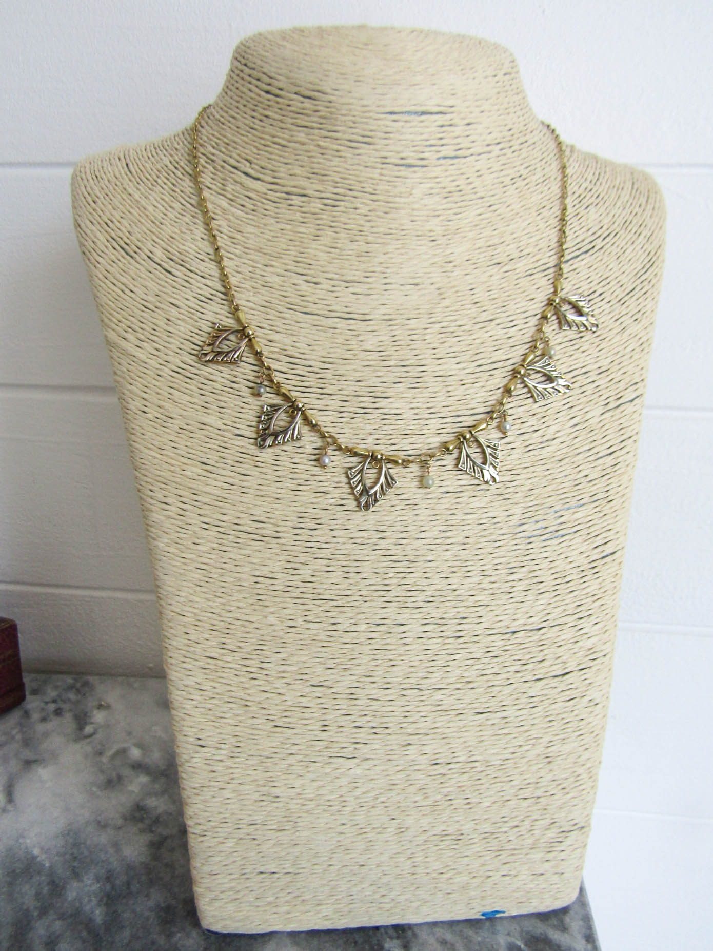 Art Deco Gold Filled Drapery Necklace, Antique French Bi-color drapery c. 1920