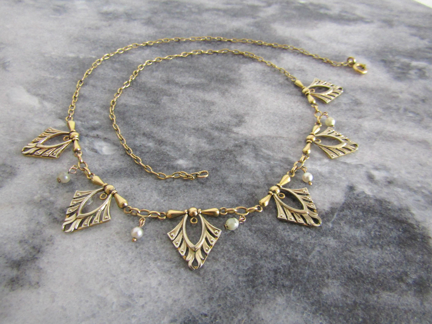 Art Deco Gold Filled Drapery Necklace, Antique French Bi-color drapery c. 1920