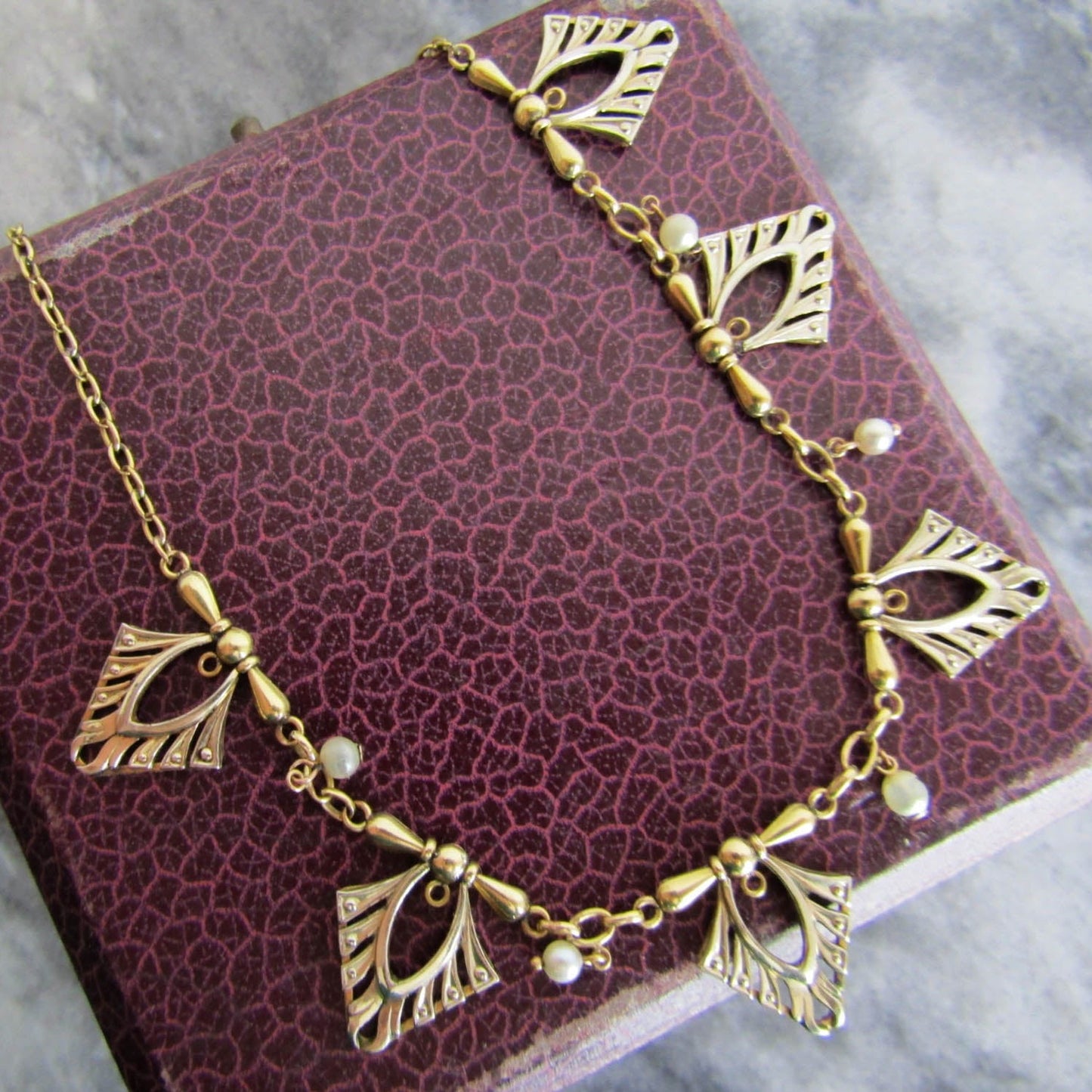 Art Deco Gold Filled Drapery Necklace, Antique French Bi-color drapery c. 1920