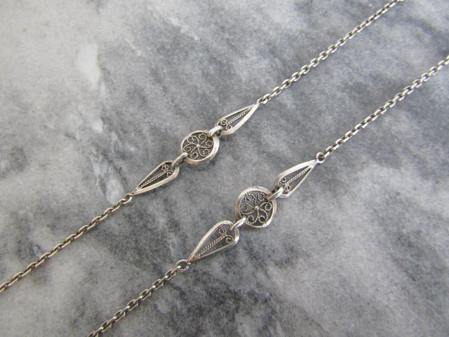 Antique French Silver Long Sautoir Necklace c. 1900