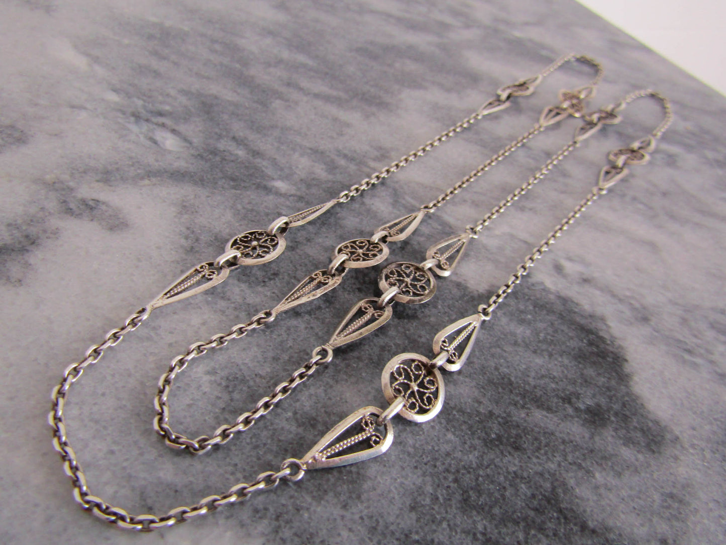 Antique French Silver Long Sautoir Necklace c. 1900