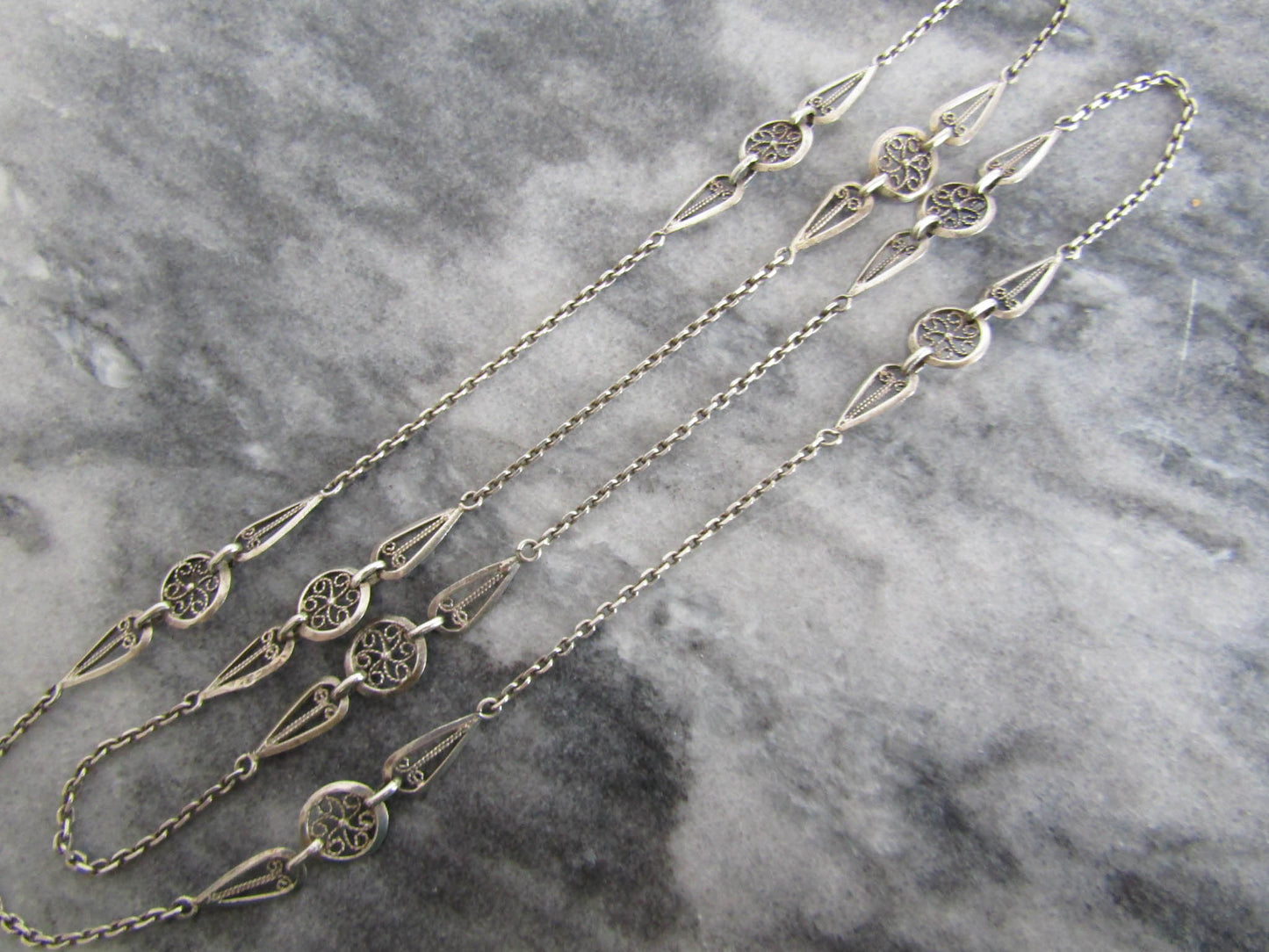 Antique French Silver Long Sautoir Necklace c. 1900