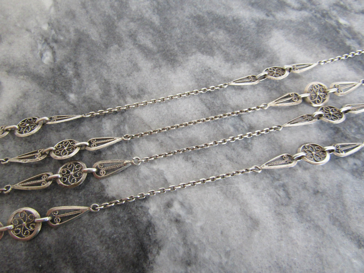 Antique French Silver Long Sautoir Necklace c. 1900