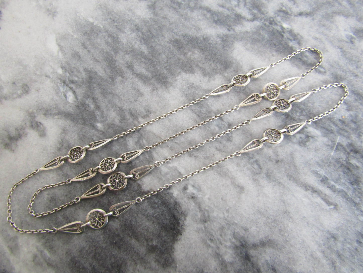 Antique French Silver Long Sautoir Necklace c. 1900