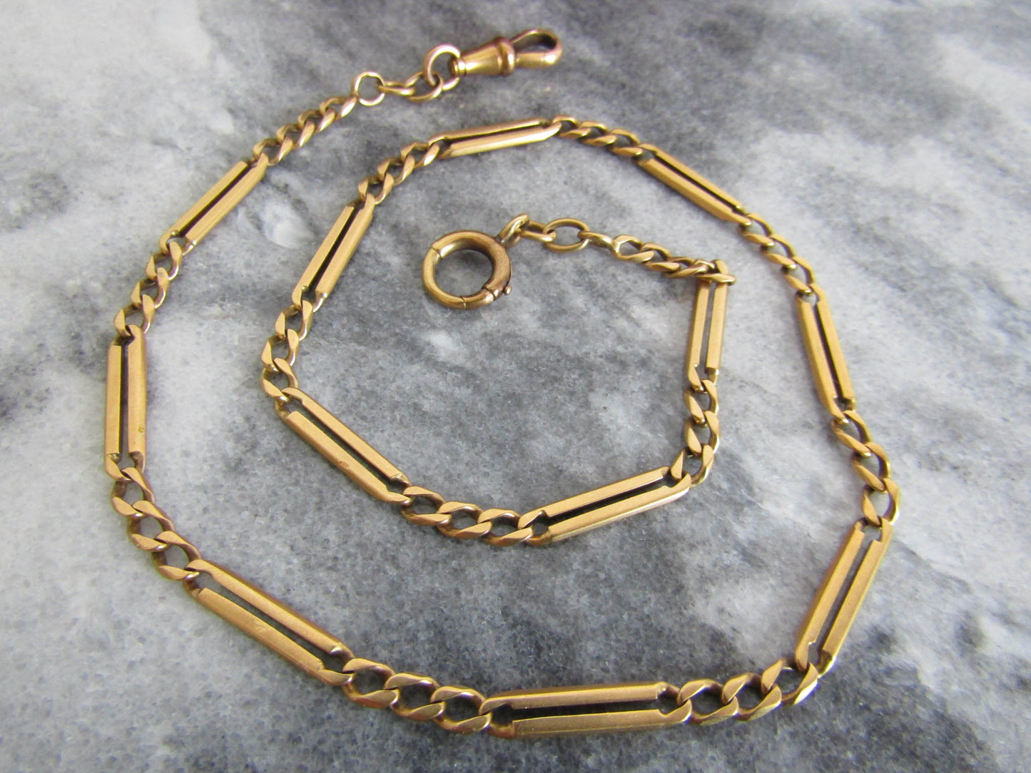 18K Solid Gold Figaro Watch Chain Choker Necklace, Antique French Solid Gold Watch Chain, Gift for her