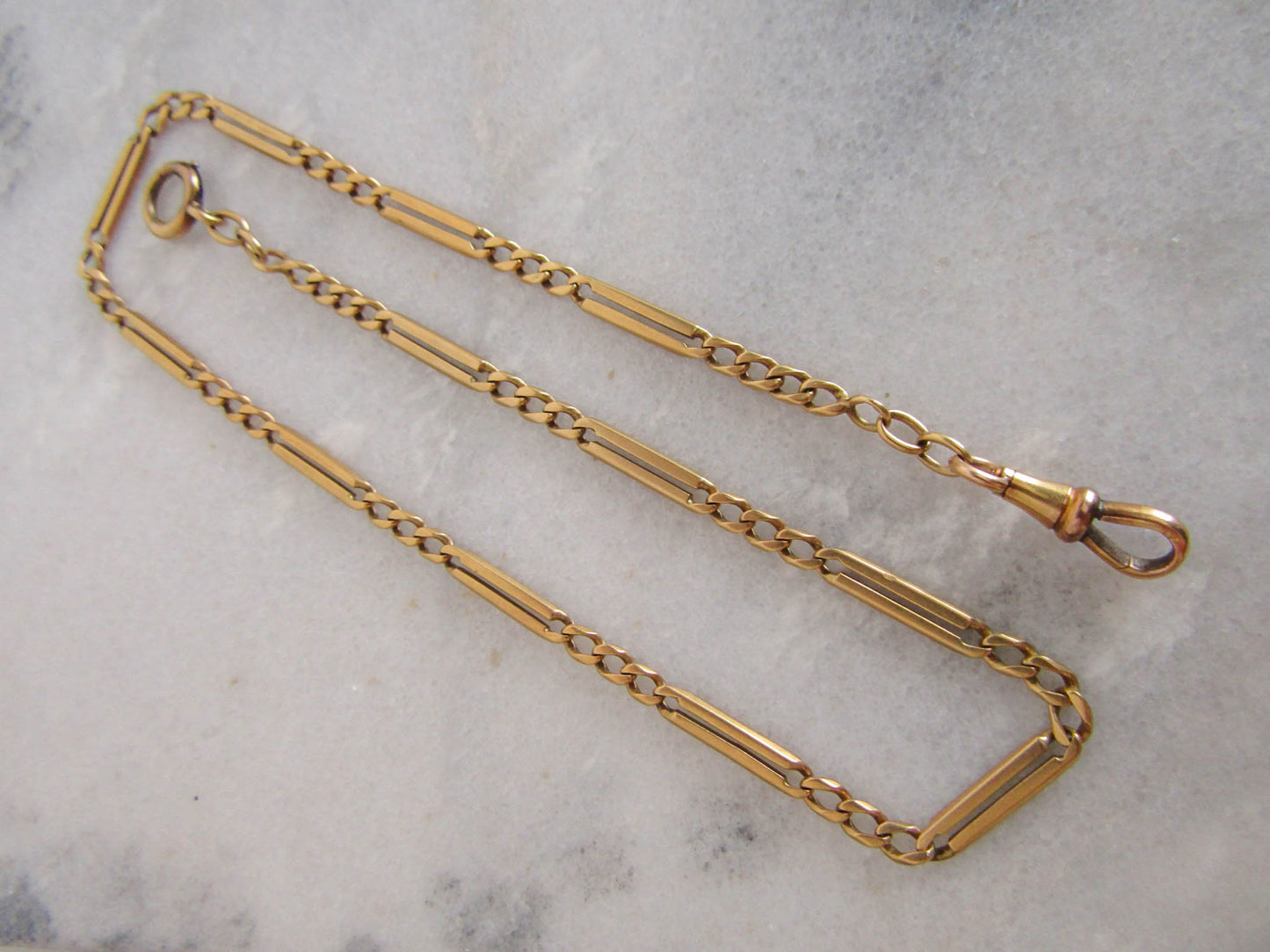 18K Solid Gold Figaro Watch Chain Choker Necklace, Antique French Solid Gold Watch Chain, Gift for her