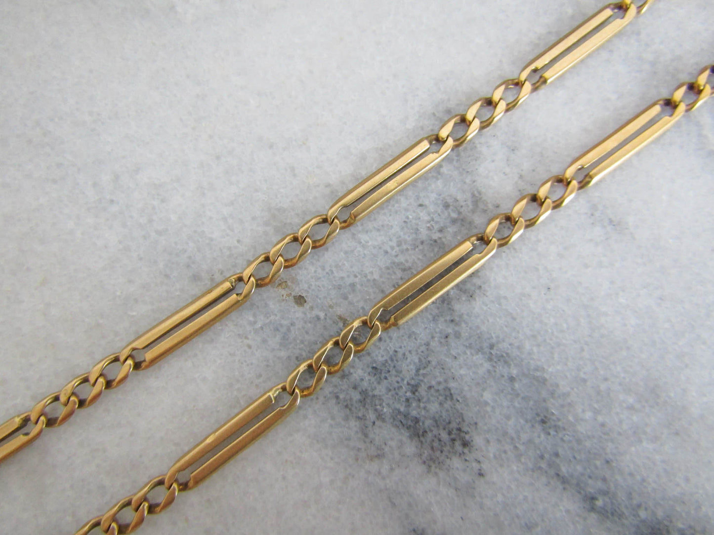 18K Solid Gold Figaro Watch Chain Choker Necklace, Antique French Solid Gold Watch Chain, Gift for her