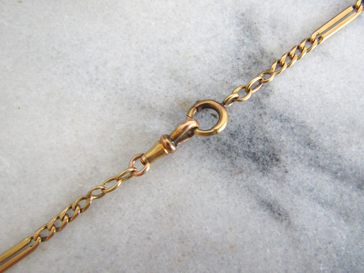 18K Solid Gold Figaro Watch Chain Choker Necklace, Antique French Solid Gold Watch Chain, Gift for her