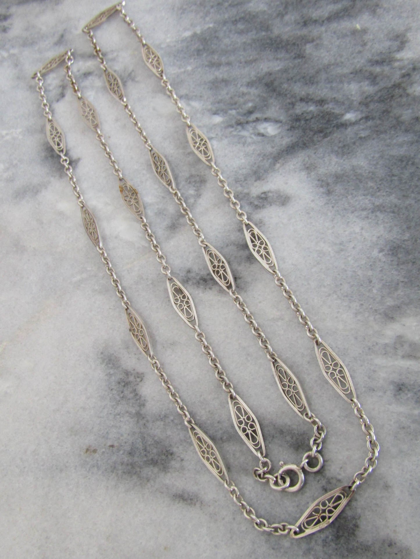 C. MURAT Antique Silver Filigree Half Guard Chain, French Fancy Chain c. 1900