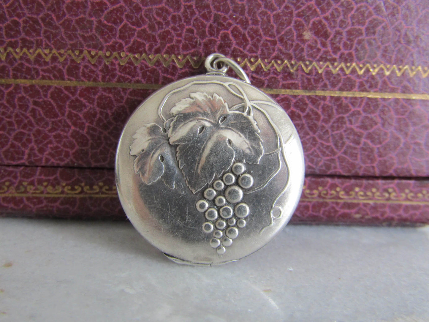 Art Nouveau Silver Grape Repousse Locket, Antique French Locket, Gift for her