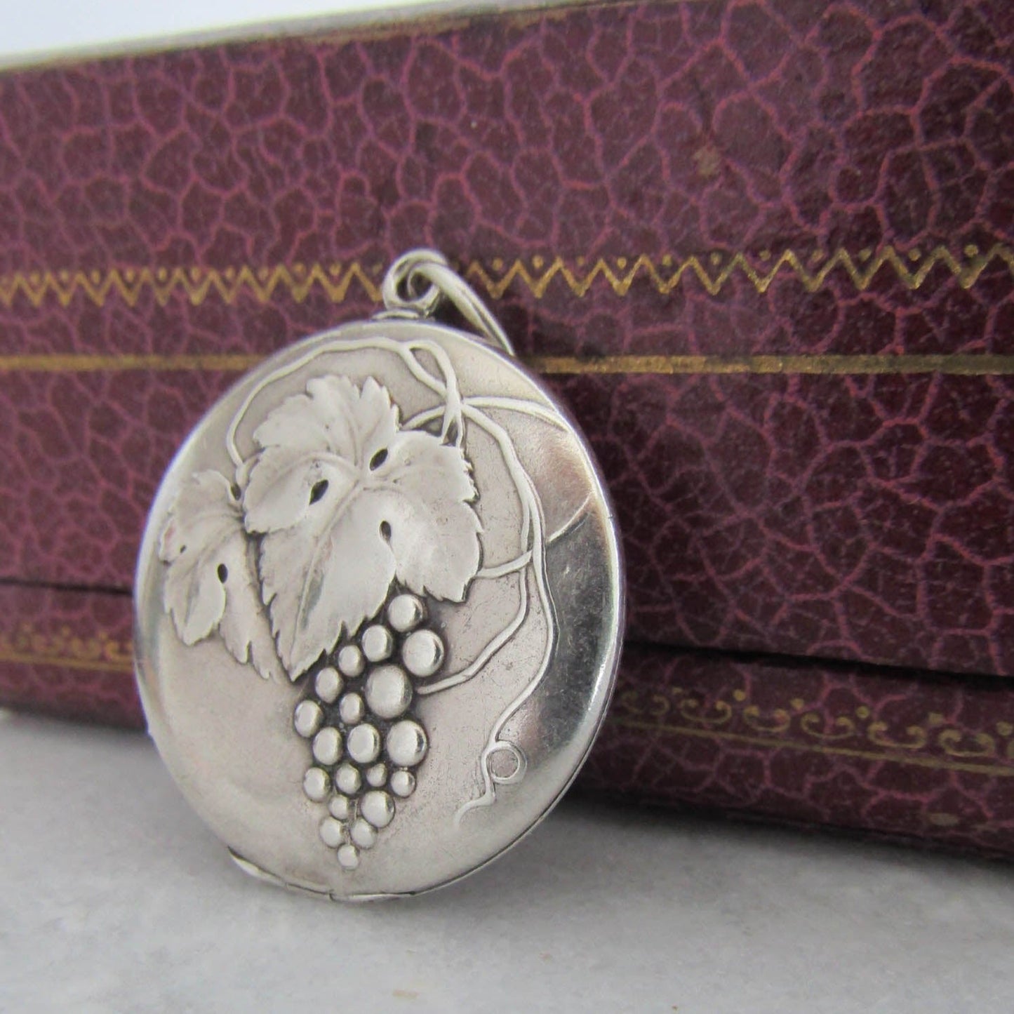 Art Nouveau Silver Grape Repousse Locket, Antique French Locket, Gift for her