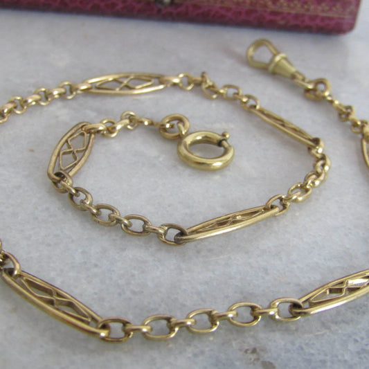 Antique French Gold Filled Watch Chain, Vintage French Choker Necklace