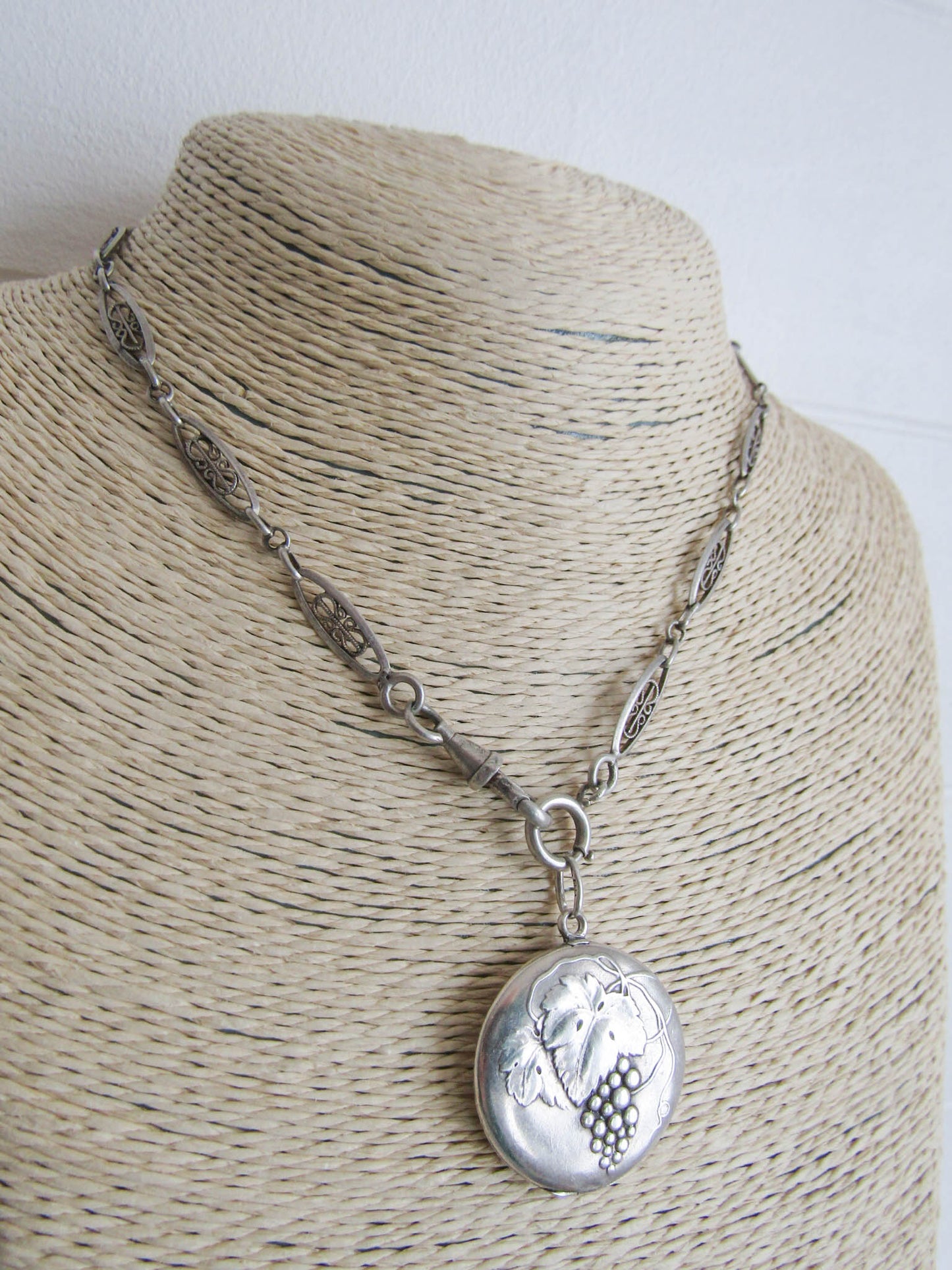 Art Nouveau Silver Grape Repousse Locket, Antique French Locket, Gift for her