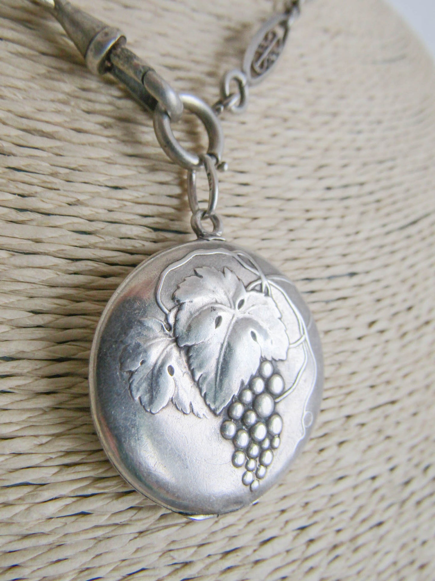 Art Nouveau Silver Grape Repousse Locket, Antique French Locket, Gift for her