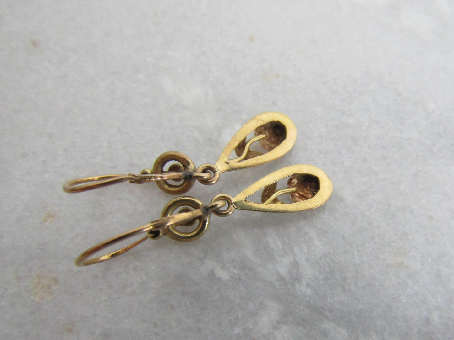 18k Gold Art Nouveau Antique Drop earrings, Vintage French Floral Dangle Earrings