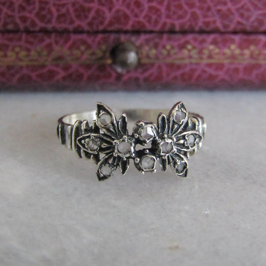 Antique Georgian Revival Silver Ring with Rose Cut Sapphires