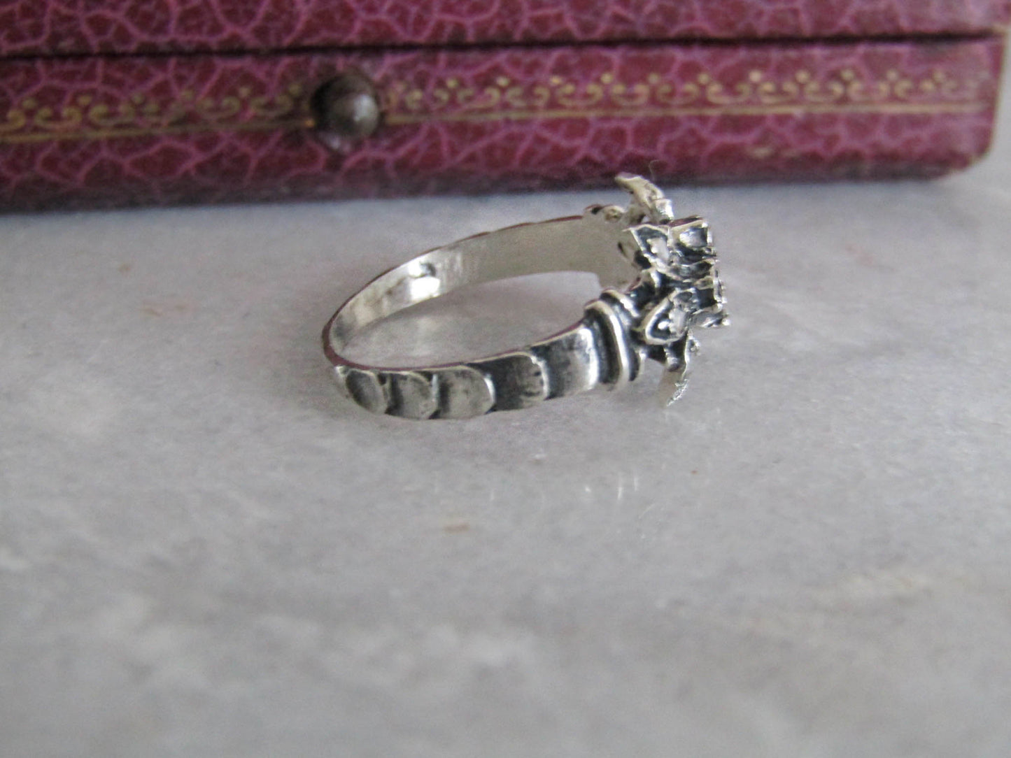 Antique Georgian Revival Silver Ring with Rose Cut Sapphires