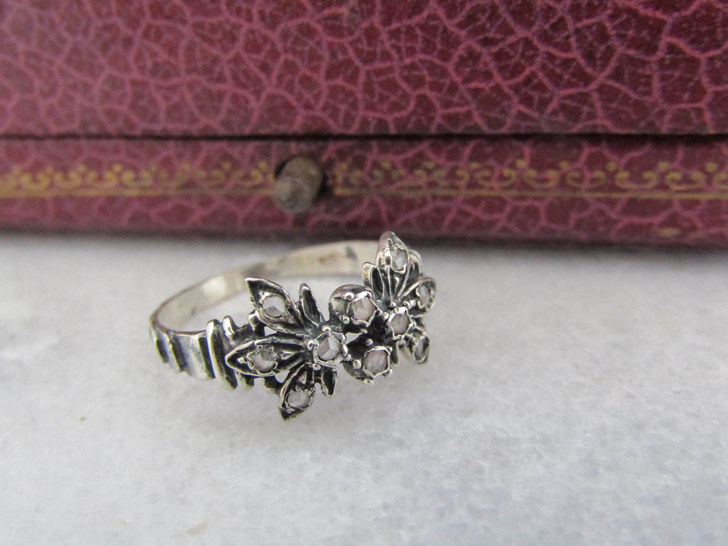 Antique Georgian Revival Silver Ring with Rose Cut Sapphires