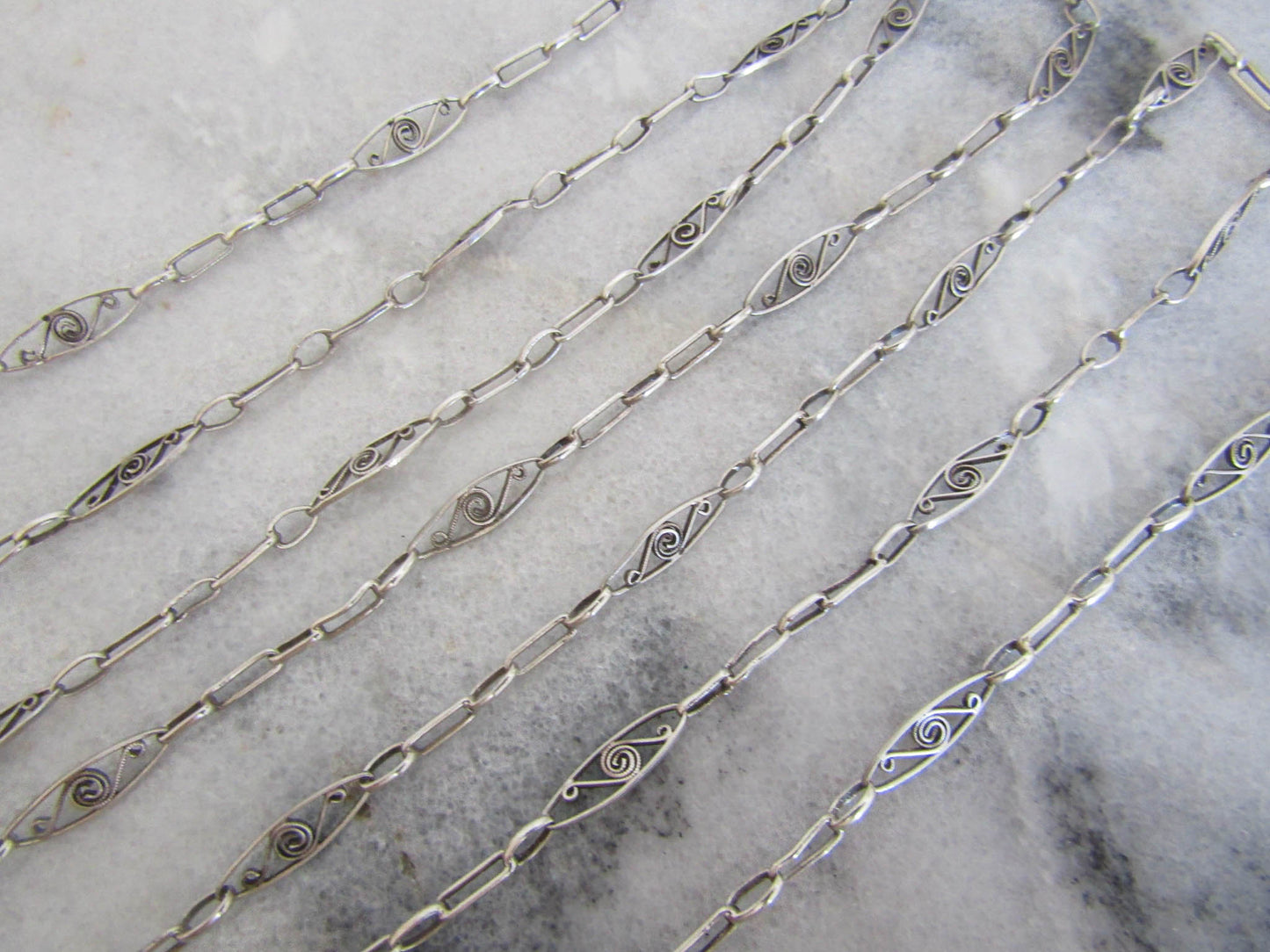 Antique French Silver Long Guard Chain, Belle Epqoue Filigree Muff Chain