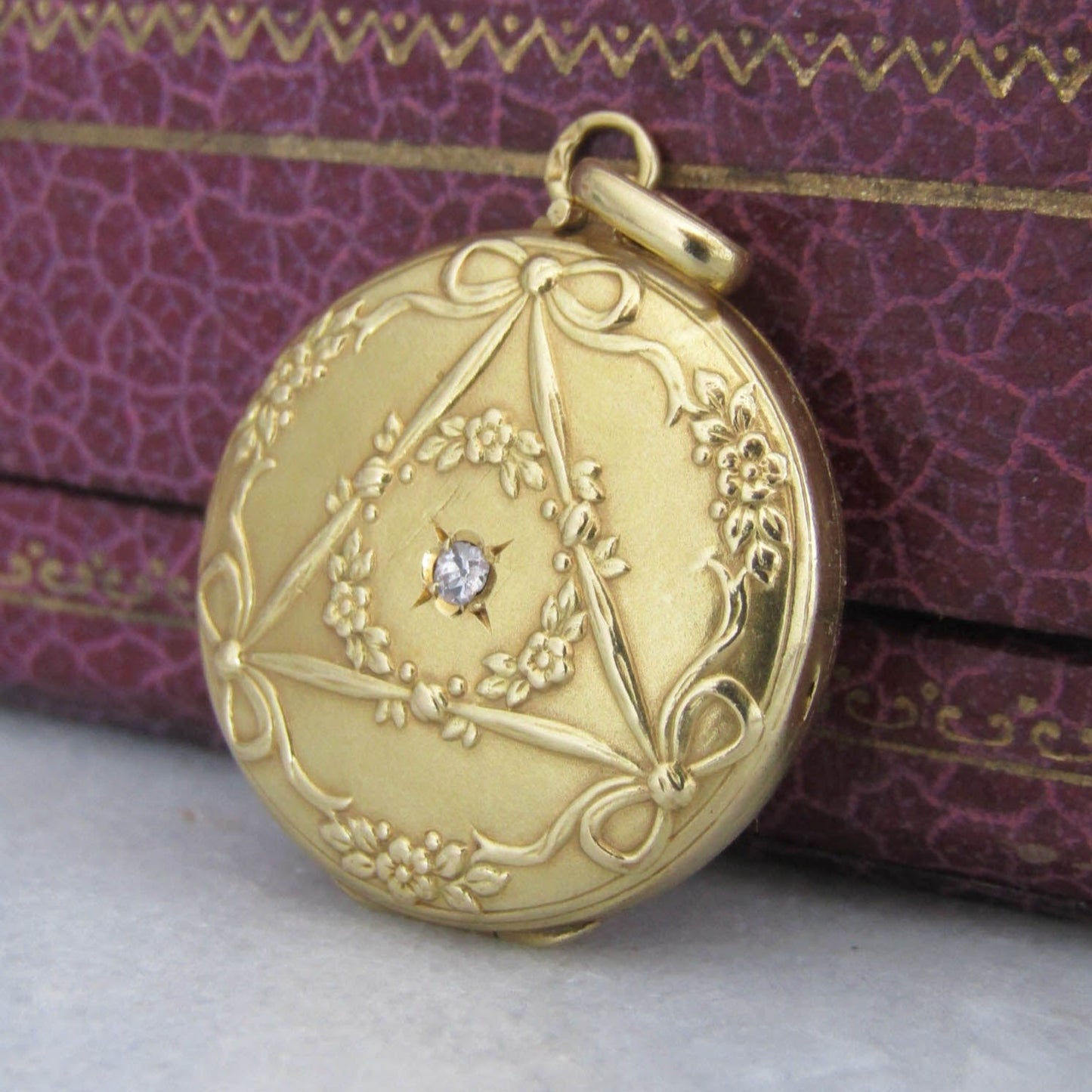 Art Nouveau DIAMOND and 18k solid gold locket, Antique French Belle Epoque Pendant c. 1900