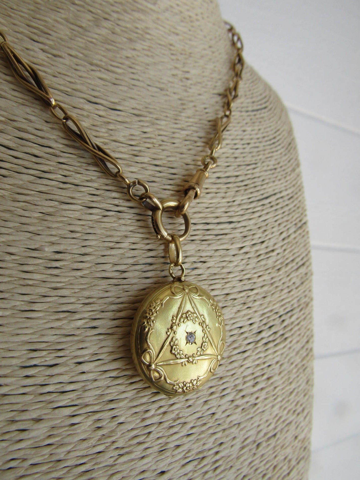 Art Nouveau DIAMOND and 18k solid gold locket, Antique French Belle Epoque Pendant c. 1900