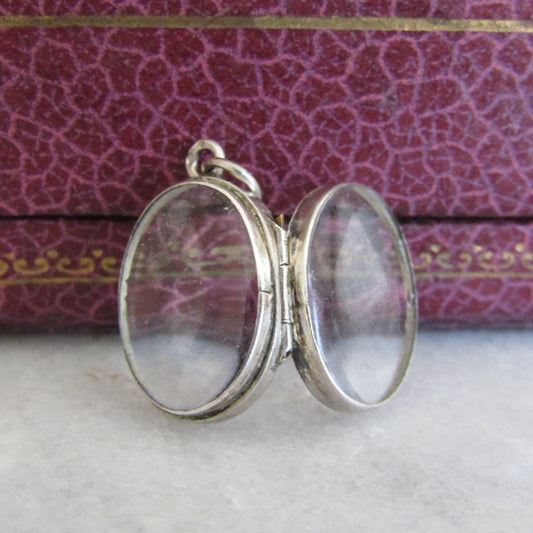 Antique Silver Photo Shaker Locket, Edwardian Glass Sentimental locket