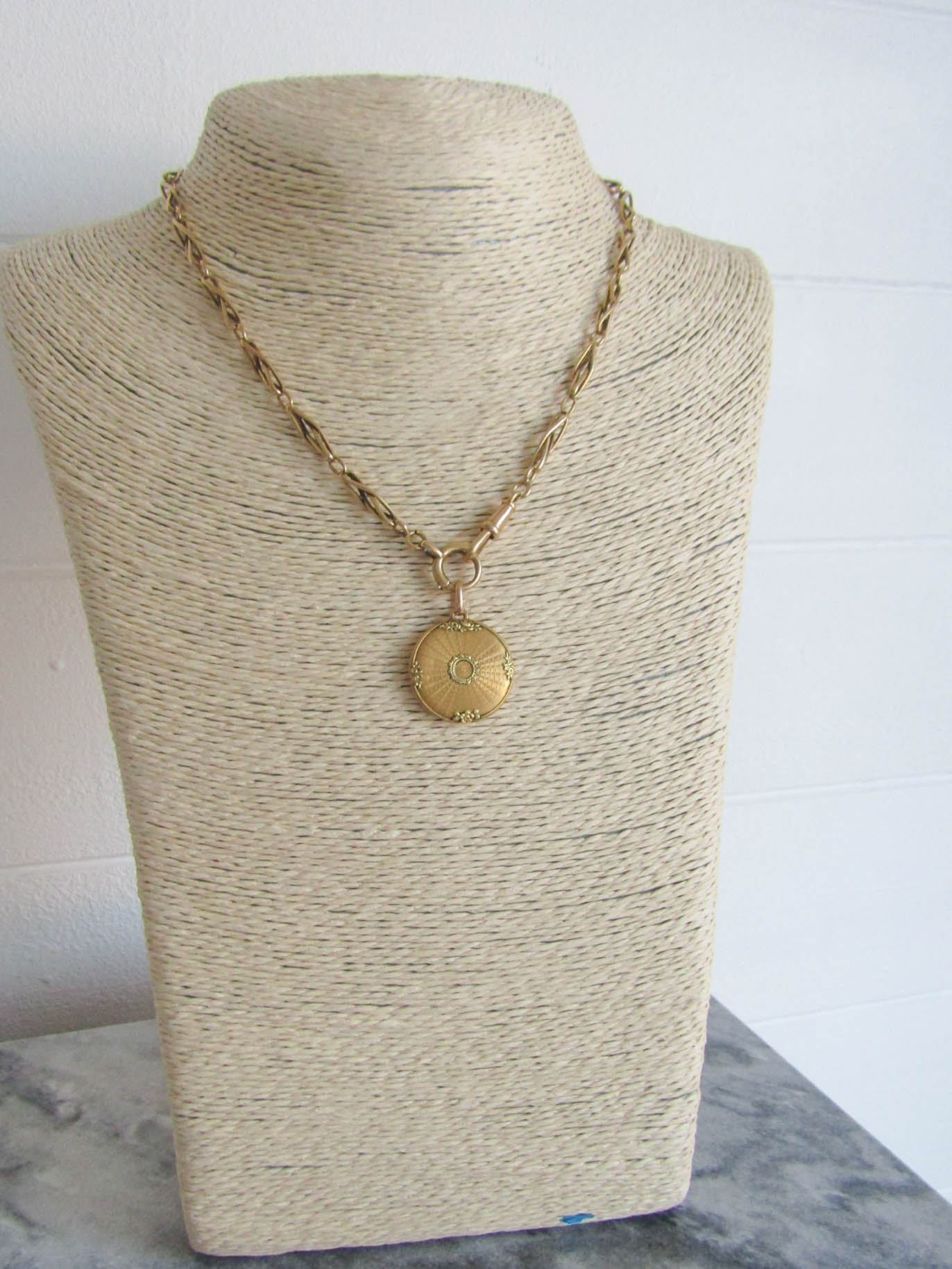 Antique 18K Solid Gold Guilloche Locket c. 1900, French Belle Epoque Enginge Turned Pendant