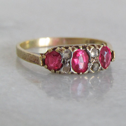 18K Victorian Ruby and Diamond ring, Antique Belle Epoque French Trilogy ring c. 1900