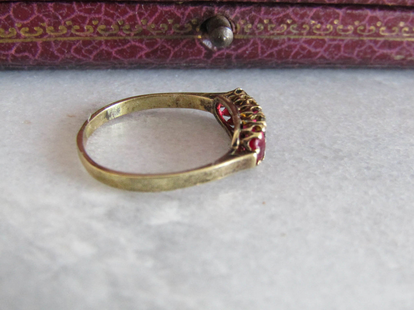 18K Victorian Ruby and Diamond ring, Antique Belle Epoque French Trilogy ring c. 1900