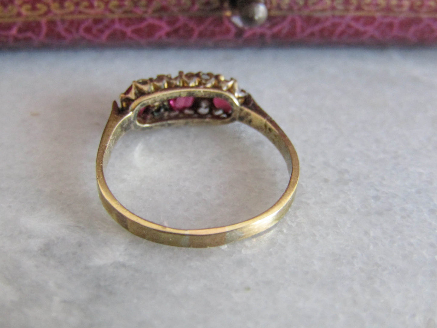 18K Victorian Ruby and Diamond ring, Antique Belle Epoque French Trilogy ring c. 1900