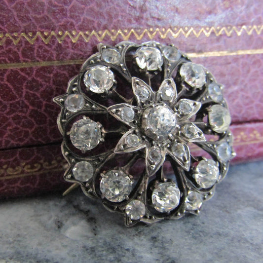 Antique Silver Paste Brooch, Victorian Belle Epoque French Brooch, XIX Century Jewelry