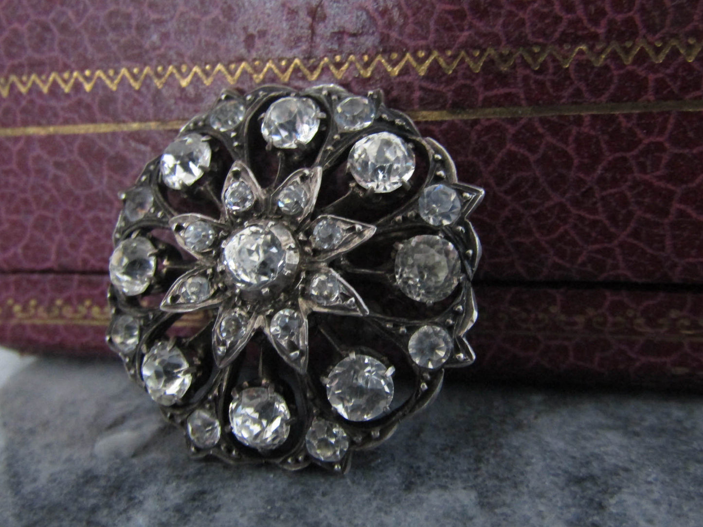 Antique Silver Paste Brooch, Victorian Belle Epoque French Brooch, XIX Century Jewelry