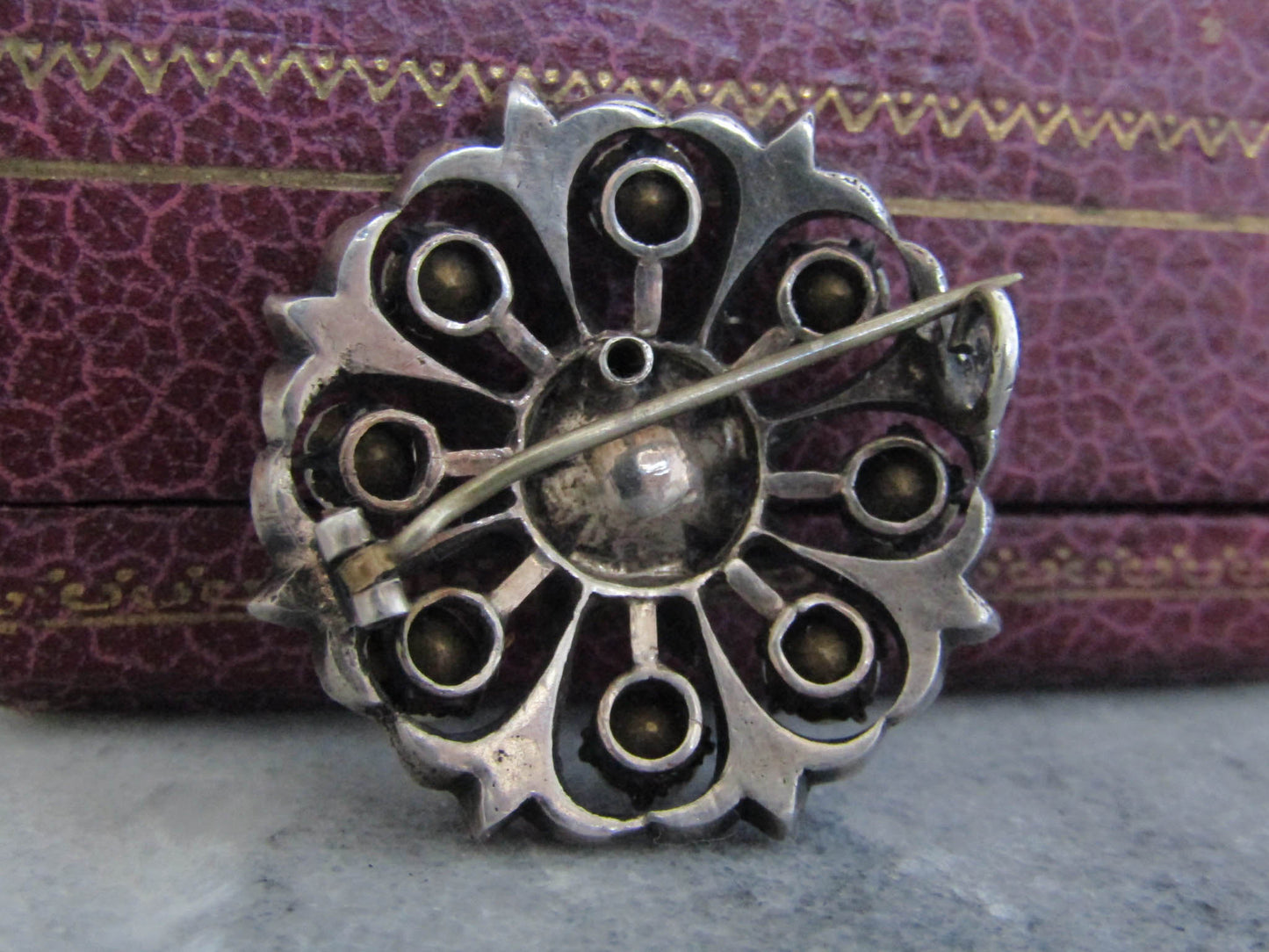 Antique Silver Paste Brooch, Victorian Belle Epoque French Brooch, XIX Century Jewelry