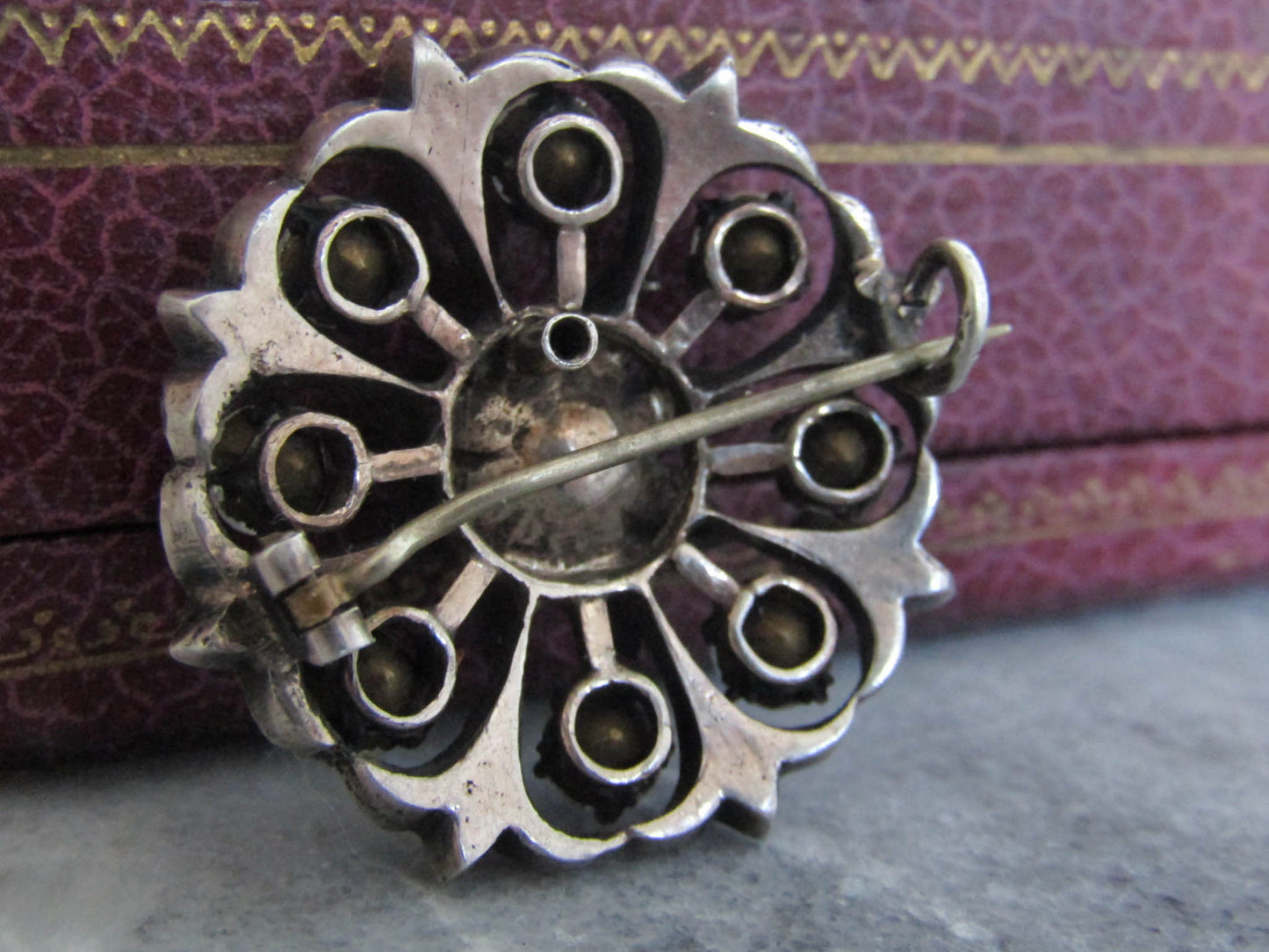 Antique Silver Paste Brooch, Victorian Belle Epoque French Brooch, XIX Century Jewelry