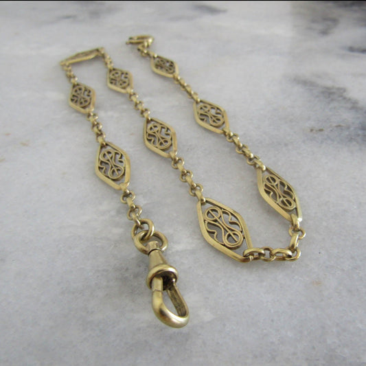 Antique Gold Filled Watch Chain, Vintage French Watch Chain