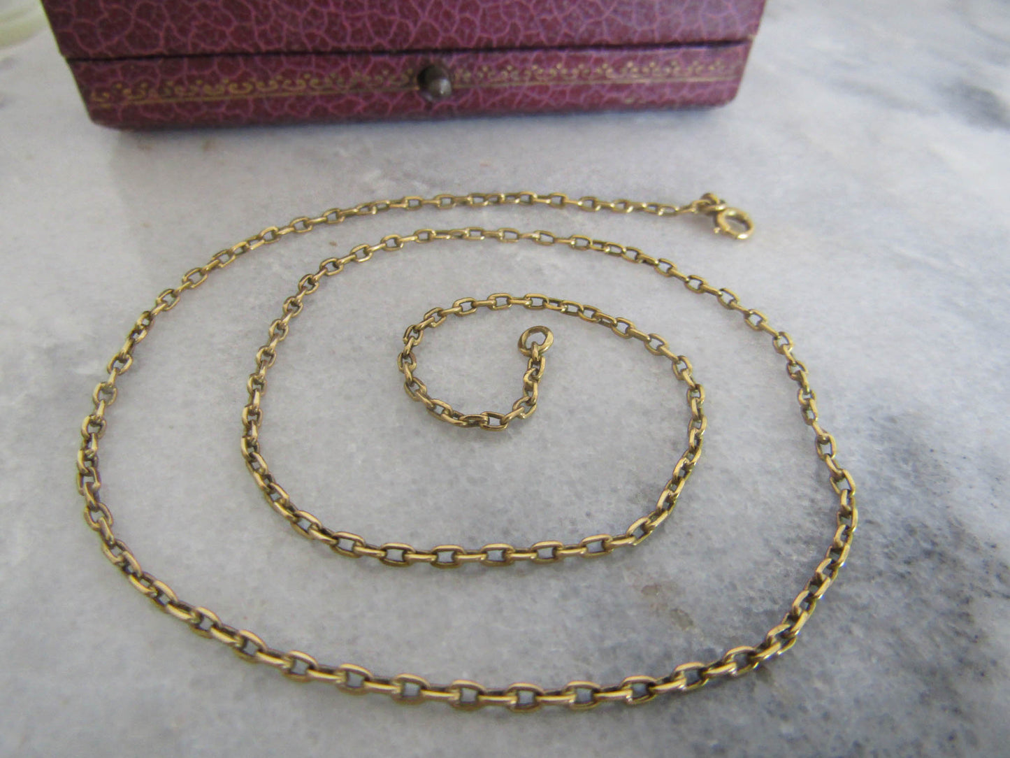 Antique 18K Victorian Oval Belcher Chain Choker Necklace, Antique Rolo Chain